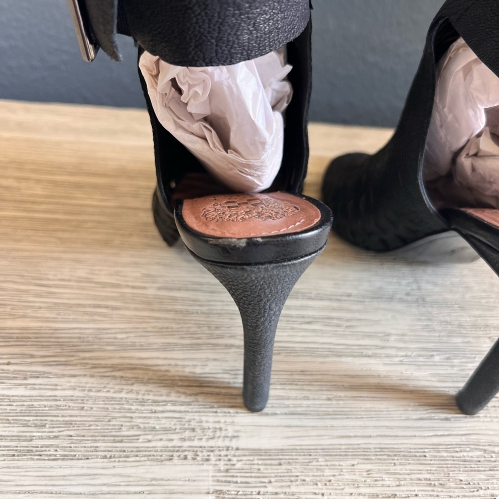 Vince Camuto Kayjay Black Leather Open-Toe Heels - Picture 4 of 9